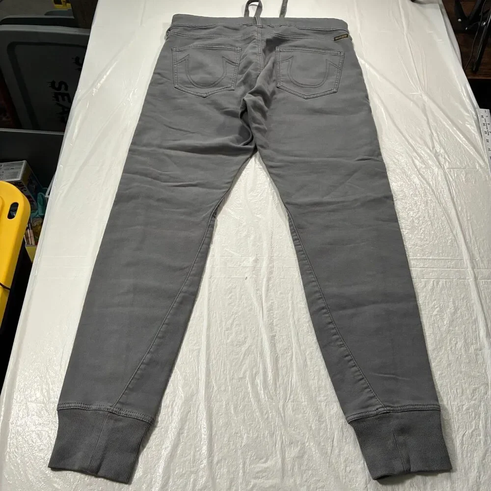 True Religion Jogger Mens 33 (36x33) Gray Denim Runner Relaxed Sport Drawstring